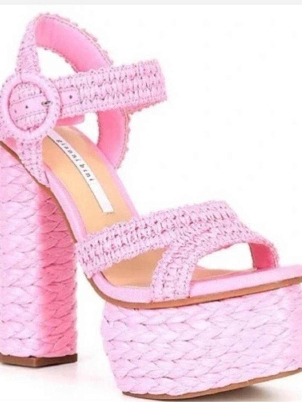 Gianni Bini Pink Woven Platform Block Heel Sandals